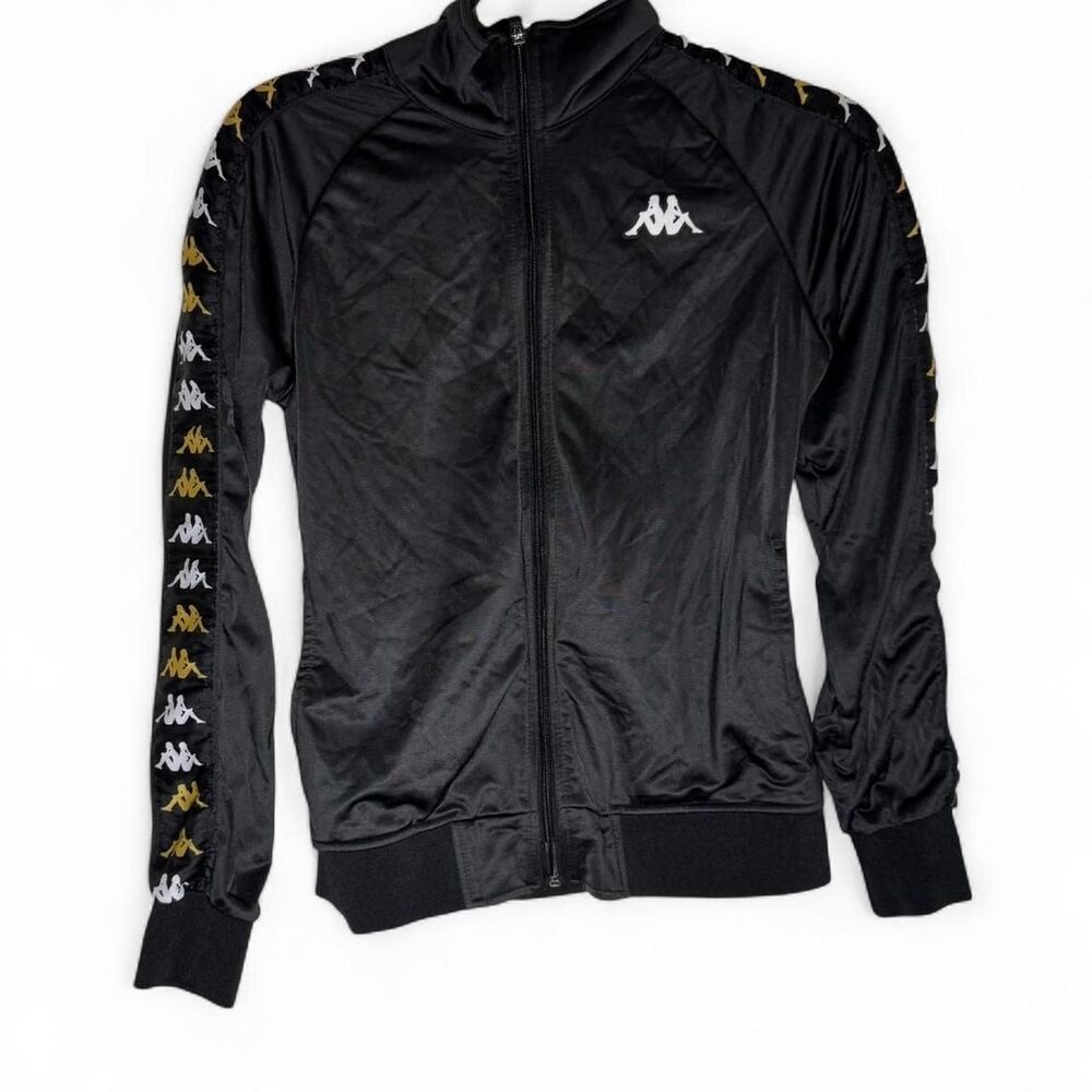 Kappa Womens Black Zip Up Track Jacket Logo Small Streetwear Y2K Layering Casual